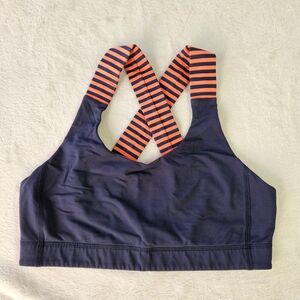 Lululemon Sports Bra Navy Blue Orange Striped Back S/M Women Athletic
